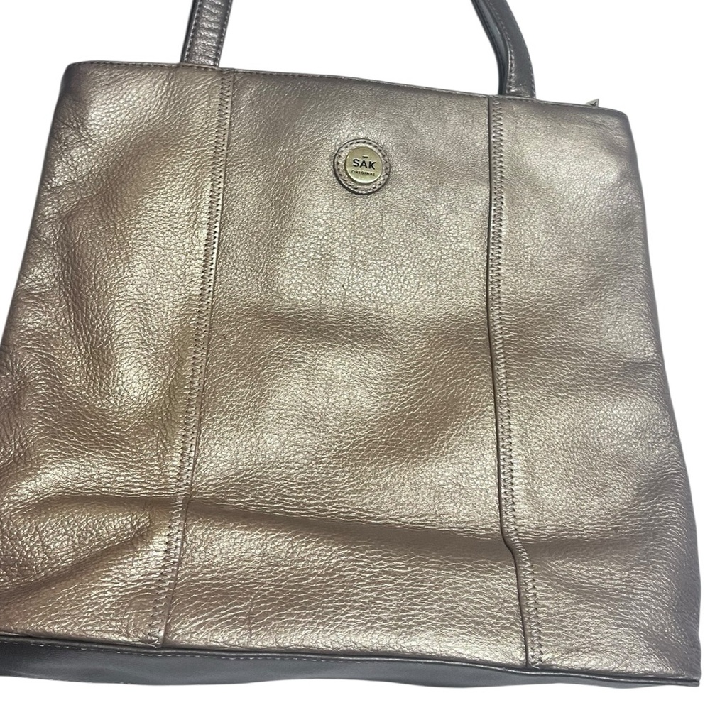 The SAK Gold Metallic Pebbled Leather Double Strap Shoulder Bag Y2K - Picture 2 of 9